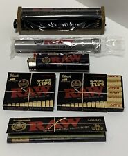 RAW BLACK KING WIDE SIZE Papers, W-Wide Tips, Adj. Roller, Lighter, Storage Tube picture