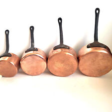 Copper Saucepans Set of 4 Cooking Pot Iron Handle Vintage Hanging Saute Pans picture
