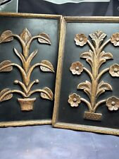 Vintage Mid Century Modern Wood Hand Carved Leaf Floral Plant Plaque MCM picture