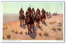 c1940's Apache War Party Scene On Santa Fe Arizona AZ Unposted Vintage Postcard picture