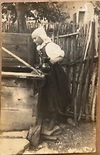 RPPC Young Girl Fetching Well Water Antique Real Photo Postcard c1910 picture