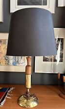 Teak And Brass Mcm Mid-Century Modern Table Lamp With Modern Shade picture