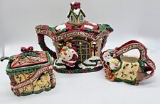 Fitz And Floyd Twas The Night Before Christmas Teapot, Creamer & Sugar Bowl Vtg picture