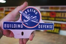 BOEING AIRPLANE WAR BUILDING DEFENSE WW PORCELAIN METAL PLATE TOPPER SIGN GAS  picture
