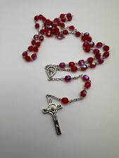 Vintage Red Iridescent Silver Rosary picture