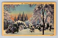 Salt Lake City UT-Utah, Mormon Temple Grounds In Winter, Vintage c1947 Postcard picture