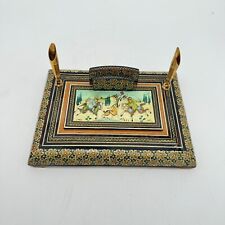 Vintage Handcrafted Wooden Inlaid Persian Khatam Scene Organizer 2 Pen Holder Ra picture