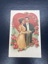VINTAGE EMBOSSED VALENTINES POSTCARD VICTORIAN MAN & WOMAN Unposted picture