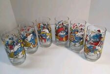 Vintage 1983 Smurf Peyo Wallace Berrie Collector Glasses - Set of 6 picture