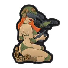 TACTICAL FPV DRONE GIRL REDHEAD Ukrainian Morale Patch LIGHT OLIVE PVC picture