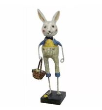 Lori Mitchell Easter Bobby Bunny White Rabbit Folk Art Figure Boy Basket Eggs 8” picture