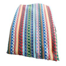 Vintage Colorful Boho Embroidered Striped Zig Zag Knit Fabric Remnant 70