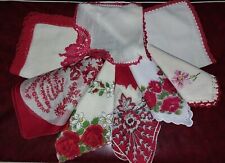 Lovely in RED *Vintage *Hankerchiefs 8* Floral* Handcrafted Borders * picture