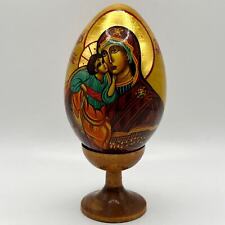 Vintage Russian ORTHODOX Church Lacquer Easter egg “ PASSIONATE MOTHER of GOD” picture