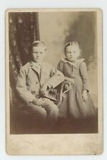 Antique c1880s ID'd Cabinet Card Siblings Named Noah & Ruby Learn Indiana, PA picture
