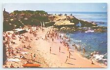 Postcard The Cove La Jolla California Beach Scene Sunbathers Swimmers c1955 picture