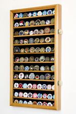 90 Challenge Coin Display Case Adjustable Oak Military Cabinet Wood Shadow Box picture