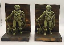 Vintage Painted Cast Iron 1930s Bookends Pirate W/ Chest, Littco Foundry w/ tag picture