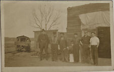 RPPC Railroad Men Workers Old Building Train Vintage Real Photo Postcard picture