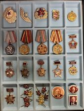 Vintage Russian USSR Collection of Pin Badges From 1970-1990s In Vintage Box picture