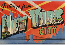 Postcard New York City Vintage Greetings from Large Big Letter Linen NYC 1945 picture
