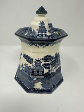 E&C Challinor Fenton Ironstone China Blue Willow Cookie Jar Vintage 9” Biscuits picture