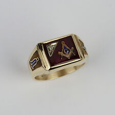 Vintage 10k Yellow Gold, Diamond Men's Freemason Masonic Ring Size 10 picture