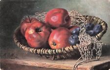 Vintage Postcard Artist Signed M. Billing Still Life Apples Plums E Nister 556 picture