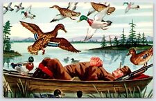 Postcard What A Life, Duck Hunter Sleeping In Boat Unposted picture