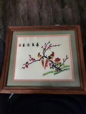 vintage asian silk embroidery framed art picture
