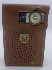 Zenith Royal 400 Vintage Transistor Radio Tested with leather case.  Works. picture