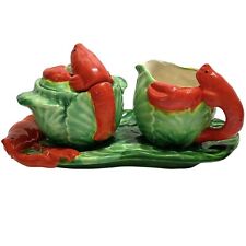 Vintage 1930s Lobster & Cabbage Sugar Creamer Tray Very Rare Italian Majolica picture