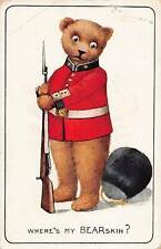 J77/ Teddy Bear Postcard c1910 Comic Toy Soldier Rifle Helmet 331 picture