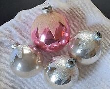 Vintage Glass Ornaments Shiny Brite Mica Snow Cap Lot of 4 Silver Pink picture