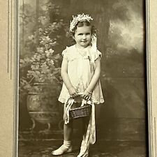 Antique Trifold Photograph Adorable Little Girl Easter Basket Little Falls NY picture
