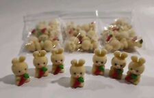 Vintage Mini Flocked Fuzzy  1” Craft Easter Bunny Rabbit w/ Carrot - Lot of 25 picture