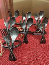 7 Vintage Spoon and Fork Metal Napkin Holders Napkin Rings picture
