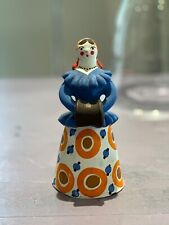 Vintage Russian Dymkovo Handcrafted Clay Figurine Lady in Blue Dress early 70