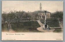 The Common Worcester Mass City Hall Hand Colored Vintage Postcard c1906 picture