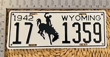 1942 Wyoming License Plate Garage Decor 17 1359 ALPCA NOS Stunner Bronco picture