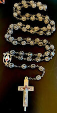 Vintage Catholic Fully Caged Crystal Rosary, Passionist Center, Soil Crucifix picture