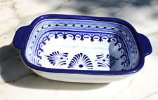 Vintage HAND PAINTED POTTERY DISH SIGNED HERNANDEZ PUE MEXICO Blue/White picture