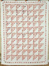1850's Red & White Feathered Stars Antique Quilt ~GREAT QUILTING & VINE BORDER picture