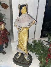 Rare Find-Native American Indian Woman Statue  14” With Papoose Leather Fringe picture