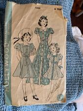 Vintage 1940s Hollywood 1600 Girls Coat Frock House Coat Sewing Pattern Size 6 picture