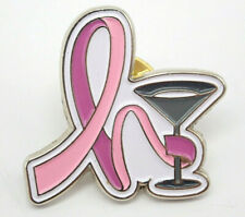 Pink Ribbon Martini Glass Cosmo Vintage Lapel Pin picture