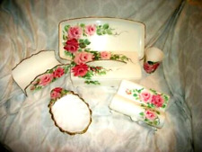 VINTAGE BITS O GLAMOUR HP TOLE ROSES VANITY SET 6 Pc SET SALLY GOULD WHITE PINK picture