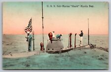 USS Submarine Shark Manila Bay Philippines American Flag c1910 Postcard picture