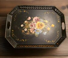 Vintage Or Antique Primitive Hand Painted Decorative Tole Tinware Toleware Tray picture
