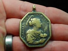 Exceptionaly Rare- Large, Early Saint Agatha Religious Medal featuring 3 Saints picture